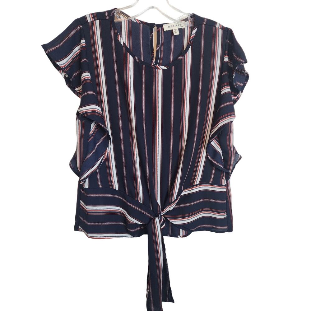 Monteau Red/White/Blue Tie Front Blouse, Medium
